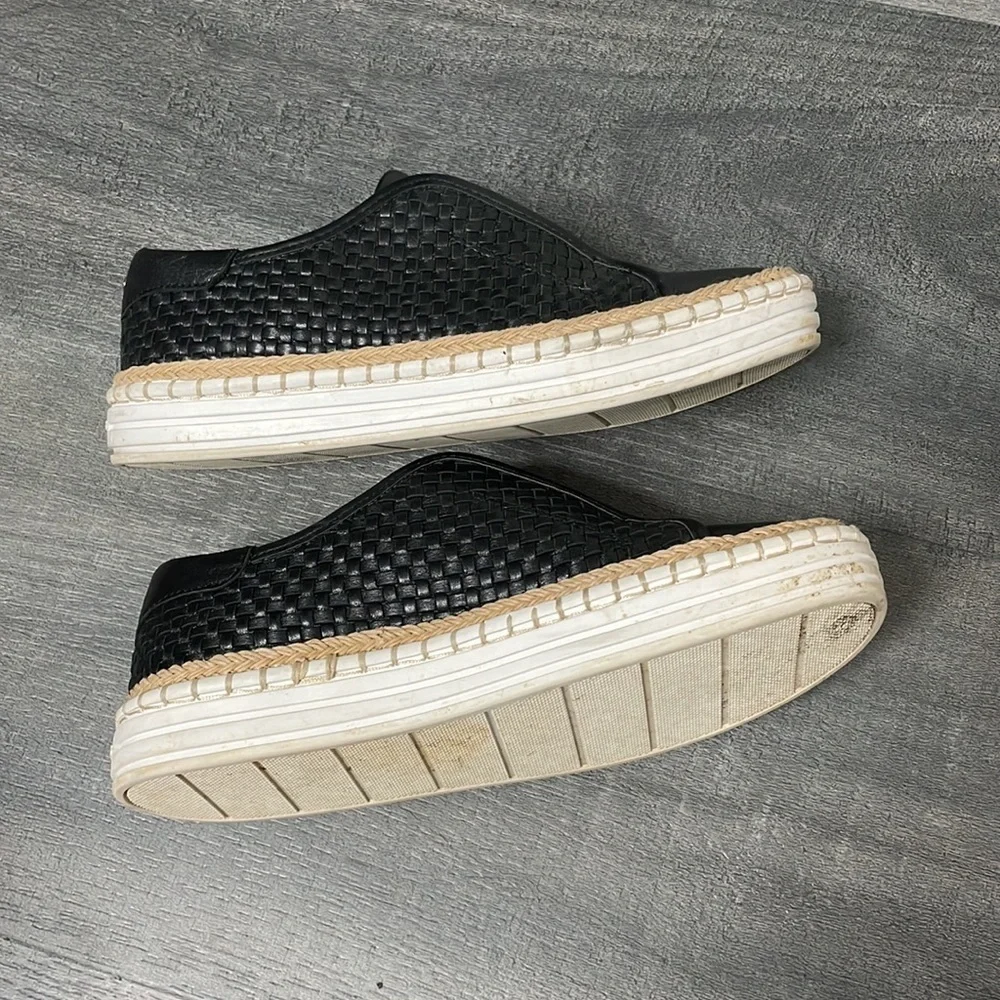 J/Slides Kayla Black Woven Leather Espadrille Sneakers size 6.5